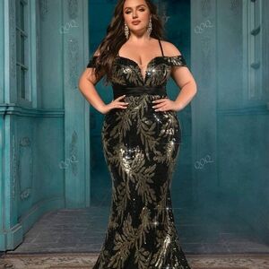 Elegant Black and Gold Evening Gown